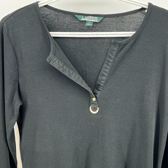 Lauren Ralph Lauren Split V-Neck Tee  Black goth neutral Dark fashion | Size M - Picture 2 of 7